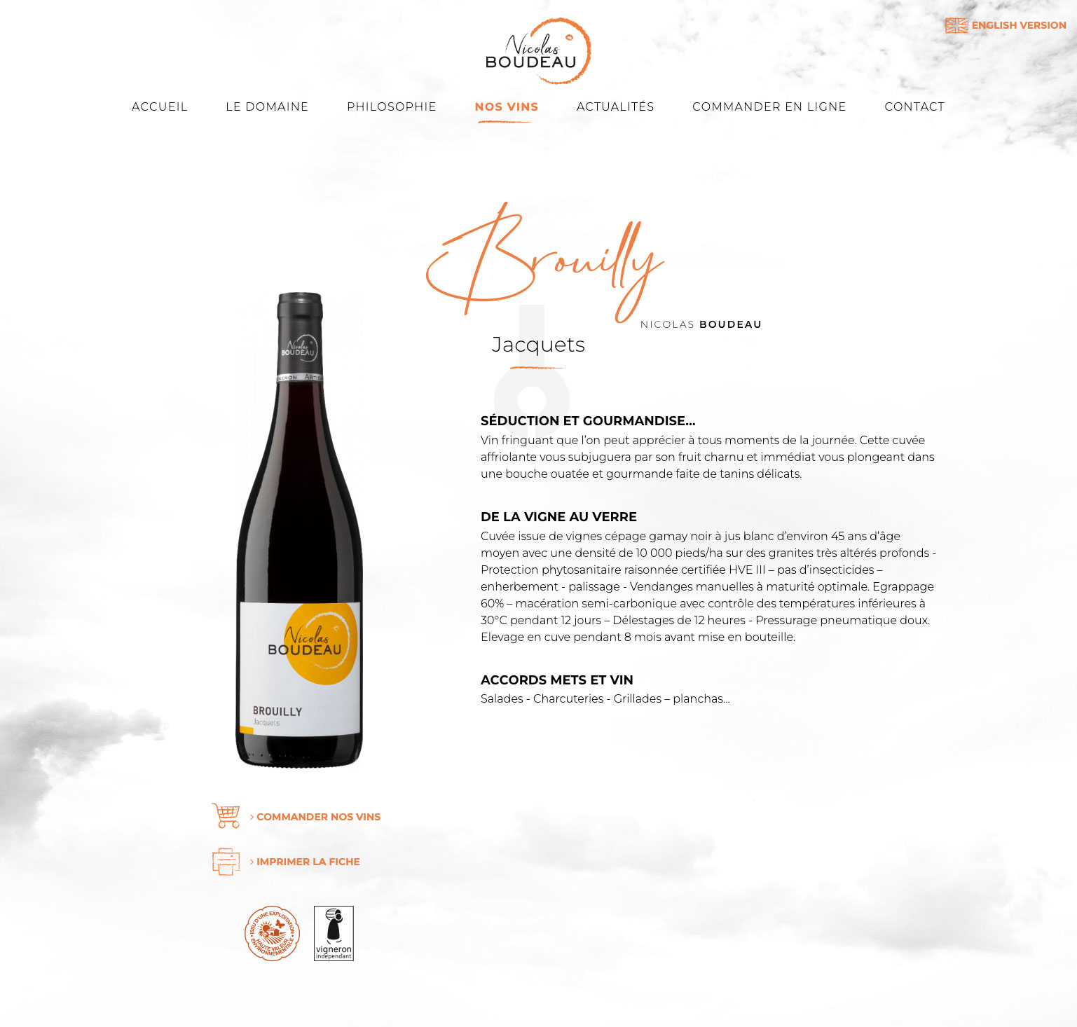 webdesign fiche vin